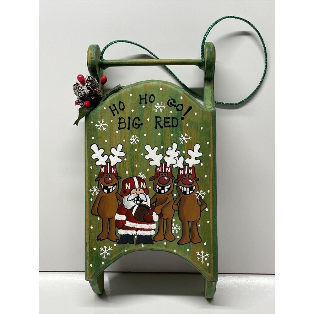 Christmas Football Wall Hanging Big Red Santa Sleigh Reindeer Green Hand Painted